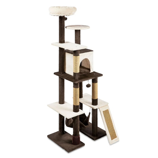 Interactive 7-Level Multi-Functional Cat Tree Tower with Hammock Scratching Posts Rubber Massager