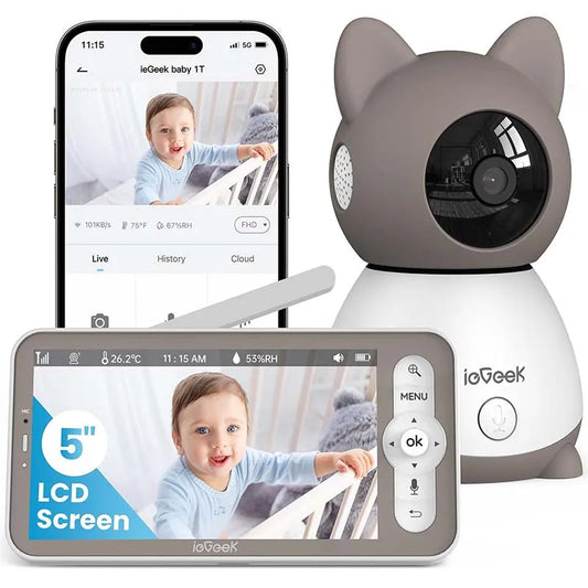 2K Camera and Audio - Video Monitor with 5" Screen - Night Vision, Two-Way Talk, Motion Detection