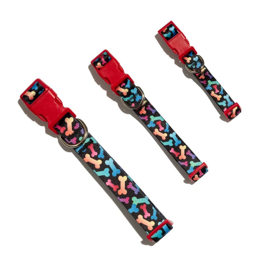 Multicolored Bone Print Dog Collar Adjustable and Easy Clean