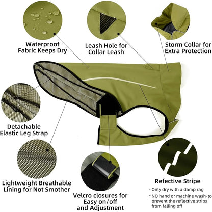 Adjustable Lightweight Breathable Waterproof Reflective Dog Raincoat