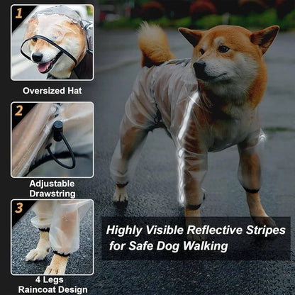 Transparent Hooded Waterproof  Reflective Dog Raincoat