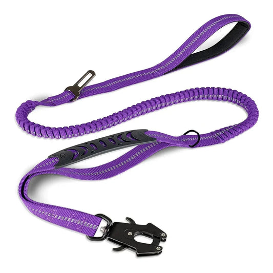 Heavy Duty No Pull Reflective Bungee Dog Leash with Car Seatbelt for Large Dogs