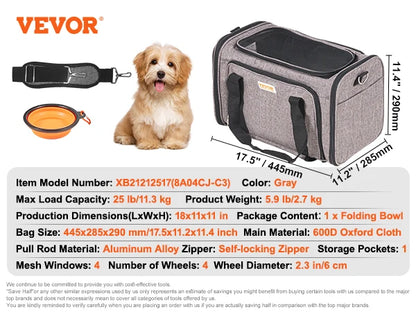 Breathable Pet Carrier with Wheels and Shoulder Strap for Travel