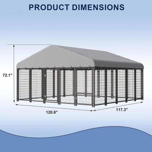 Outdoor Heavy-Duty Spacious Dog Cage with Roof and Double Locks