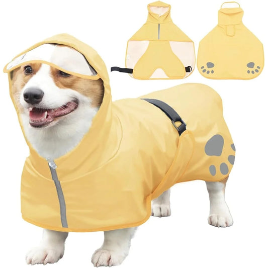 Adjustable Lightweight Waterproof  Reflective Dog Hooded Raincoat