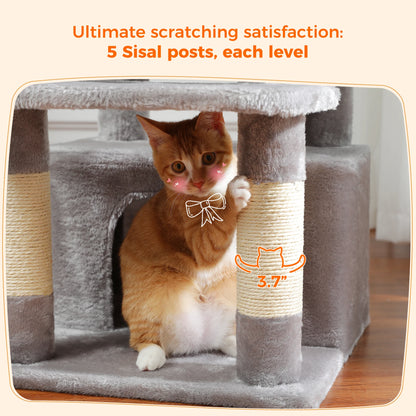 Large Spacious Indoor Cat Tree With Covered Scratching Post