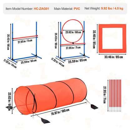 Dog Hurdle Cone Set Training Equipment with Height Adjustable Crossbar