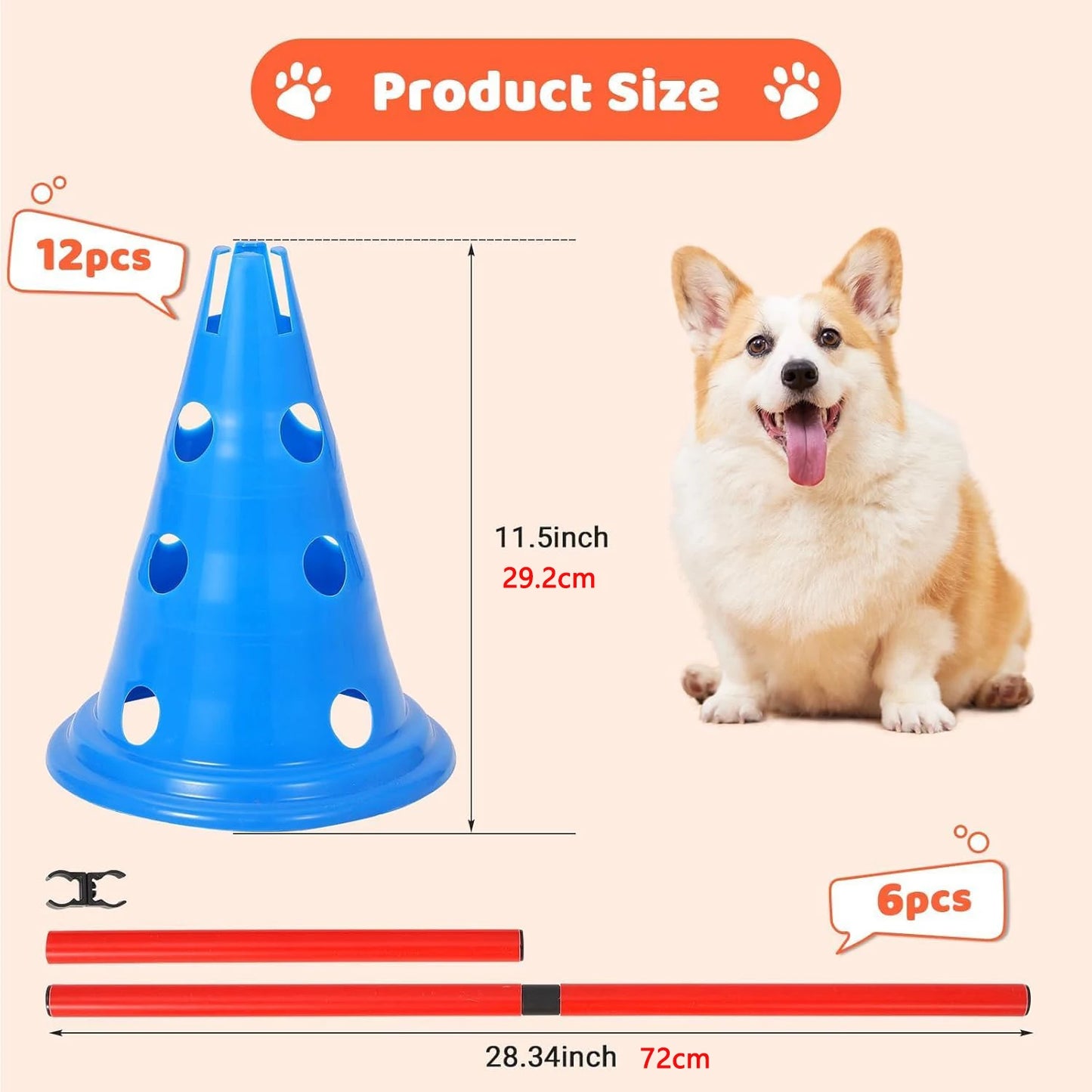 Hurdle Cone Set with 12 Cones 6 Rods Training Equipment