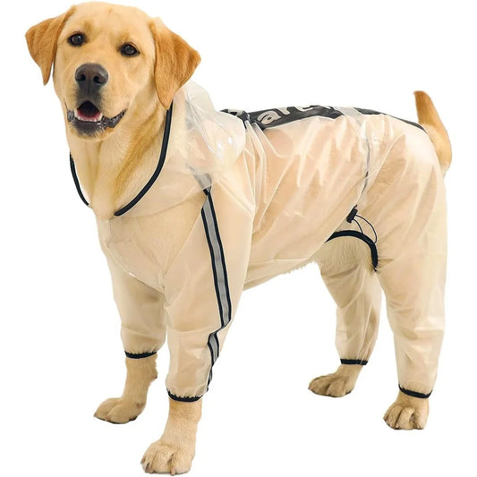 Transparent Hooded Waterproof  Reflective Dog Raincoat