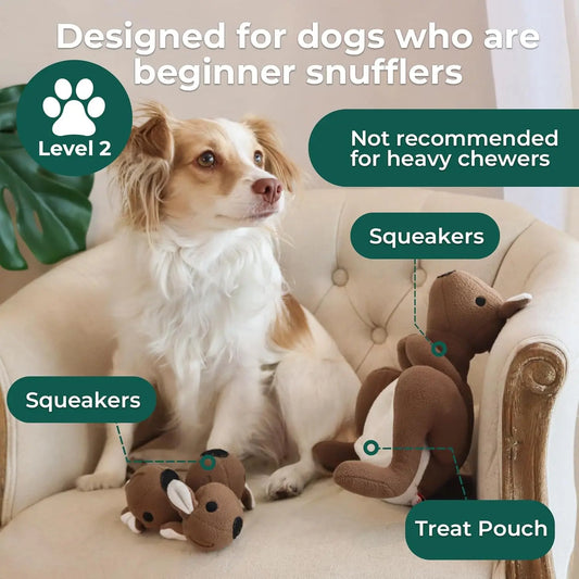Interactive Plush Dog Toy with Squeaker & Treat Pouch