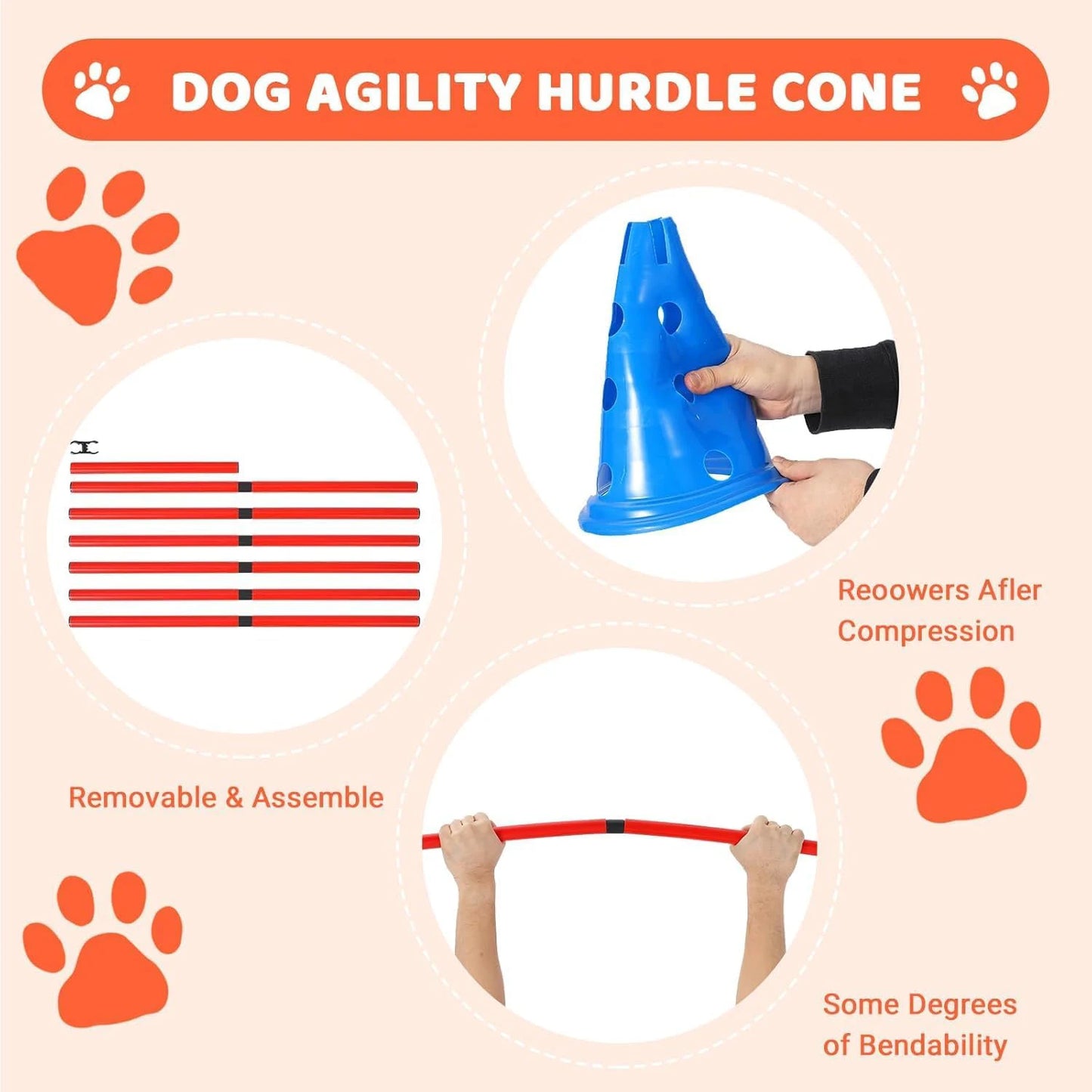 Hurdle Cone Set with 12 Cones 6 Rods Training Equipment