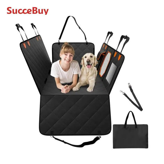 Heavy Duty Waterproof Dog Car Seat Cover with Mesh Window and Storage Pocket