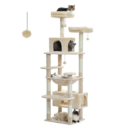 Large Spacious Indoor Cat Tree With Covered Scratching Post