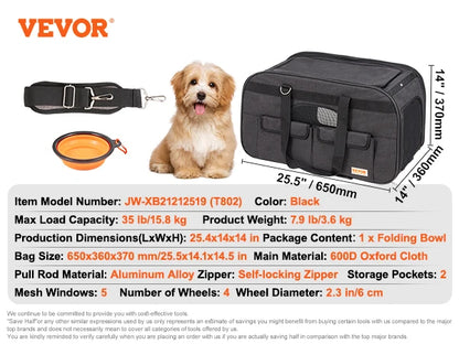 Breathable Pet Carrier with Wheels and Shoulder Strap for Travel