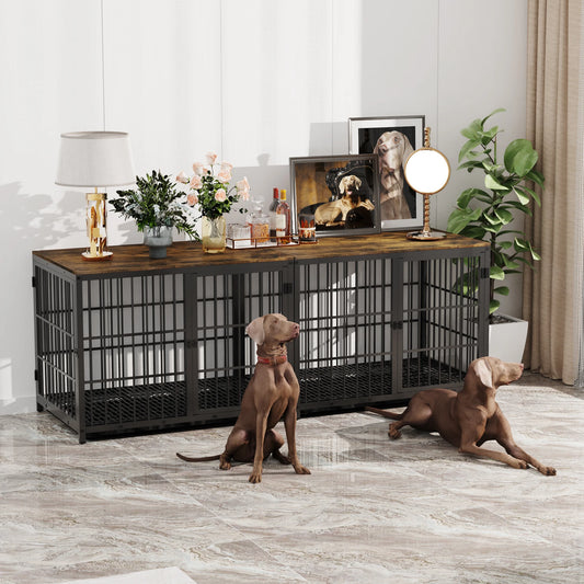 Metal Dog Kennel with Three Doors with Locks and Removable Tray