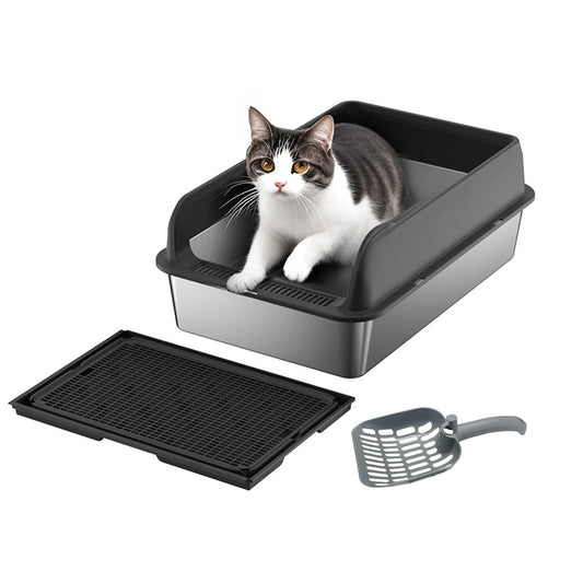 Stainless Steel Cat Litter Box Double Layer Litter Mat And Scoop Included