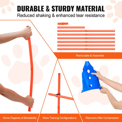 Dog Hurdle Cone Set Training Equipment with Height Adjustable Crossbar