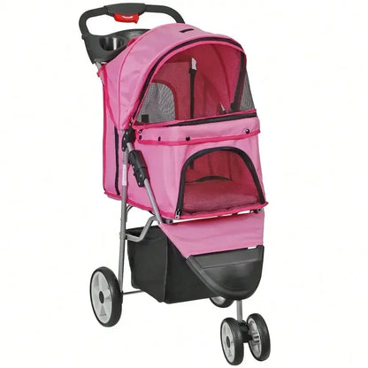 Foldable 3 Wheels Pet Stroller for Dog/ Cat with Cup Holder