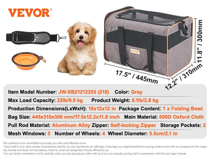 Breathable Pet Carrier with Wheels and Shoulder Strap for Travel