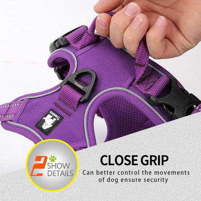 Reflective No Pull Dog Harness with Handle Two Leash Attachments