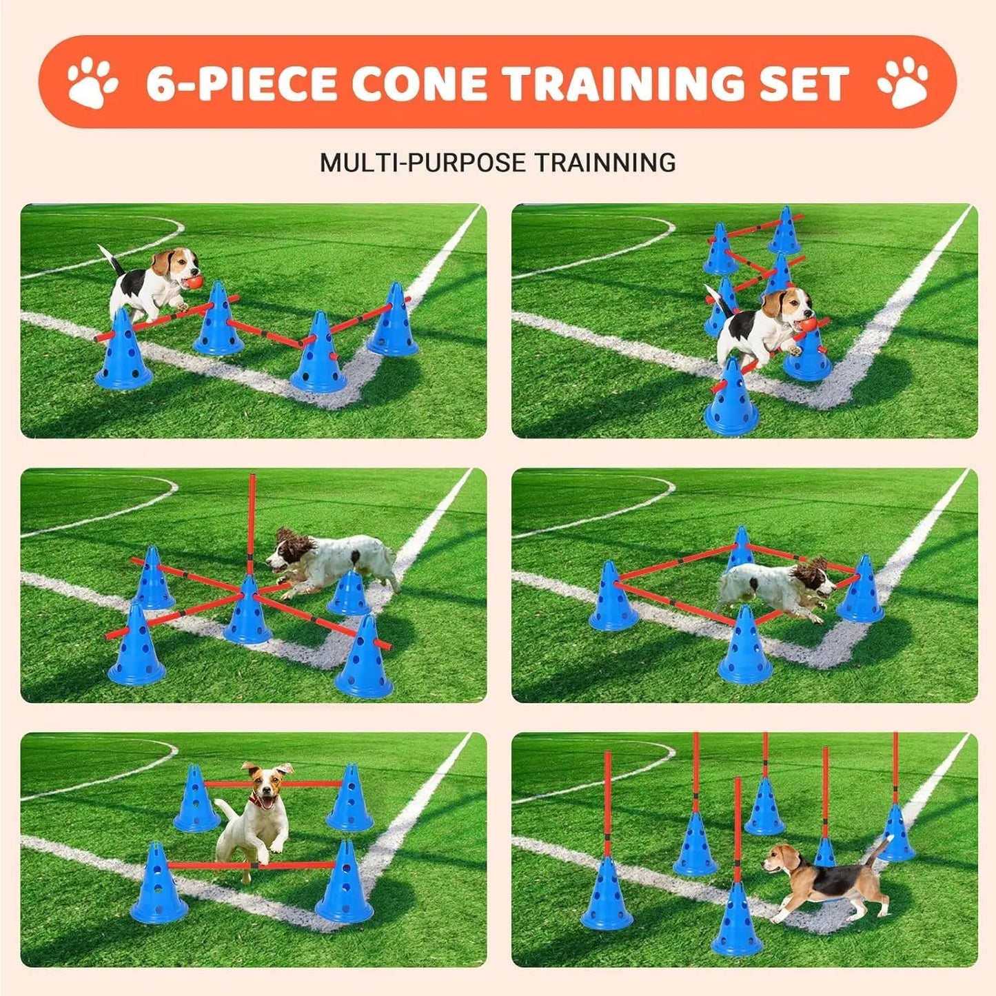 Hurdle Cone Set with 12 Cones 6 Rods Training Equipment