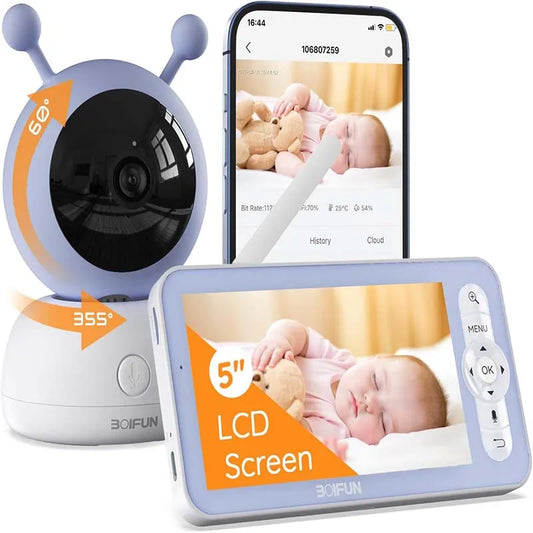 5'' Screen Control WIFI Monitor Camera, Two-Way Talk, Motion & noise Detection, Auto Tracking, Night Vision