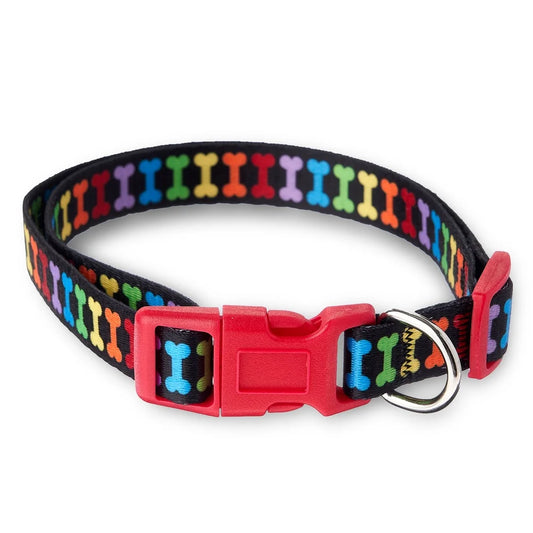 Multicolored Bone Print Dog Collar Adjustable and Easy Clean