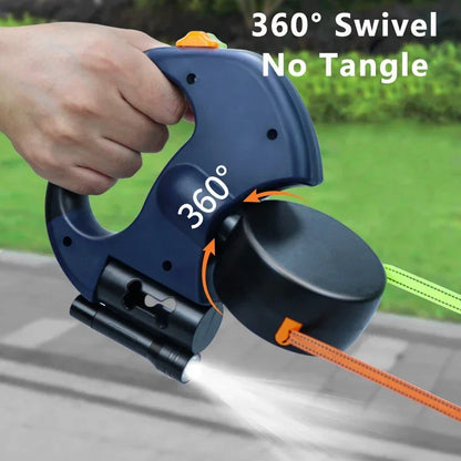 Retractable Dual Dog Leash with LED Light 360 Swivel No Tangle for Each Dog
