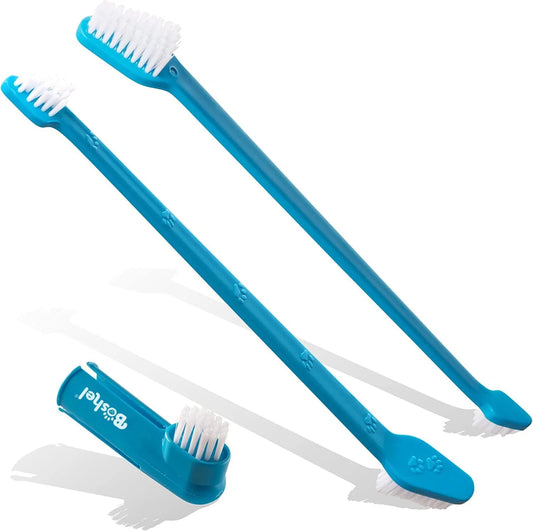 3-Piece Dog Toothbrush Set - 2 Dog Toothbrushes + Small Dog Finger Toothbrush