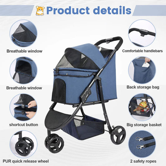 Car 3 Wheel Foldable Pet Stroller