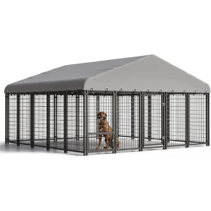 Outdoor Heavy-Duty Spacious Dog Cage with Roof and Double Locks