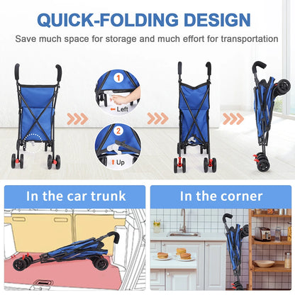 Waterproof Folding Pet Stroller with 4 Wheels