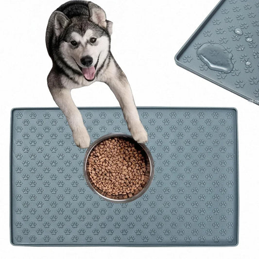 Silicone pet feeding mat with overflow protection