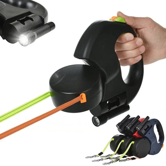 Retractable Dual Dog Leash with LED Light 360 Swivel No Tangle for Each Dog