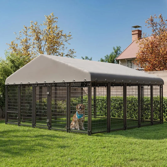 Outdoor Heavy-Duty Spacious Dog Cage with Roof and Double Locks