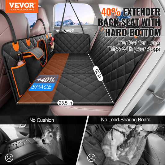 Heavy Duty Waterproof Dog Car Seat Cover with Mesh Window and Storage Pocket