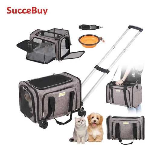 Breathable Pet Carrier with Wheels and Shoulder Strap for Travel