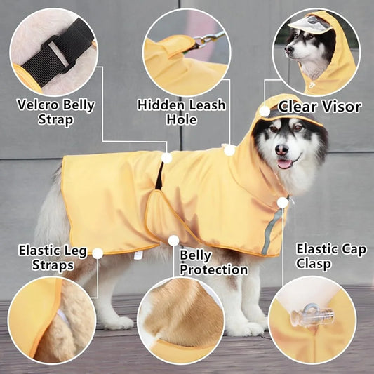 Adjustable Lightweight Waterproof  Reflective Dog Hooded Raincoat