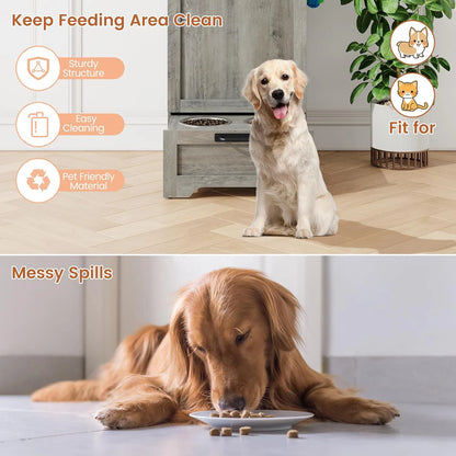 Dog Feeding Station with 2 Elevated Dog Bowls Flip Top Pet Food Cabinet Pet Food Container Pet Toys Storage Organizer