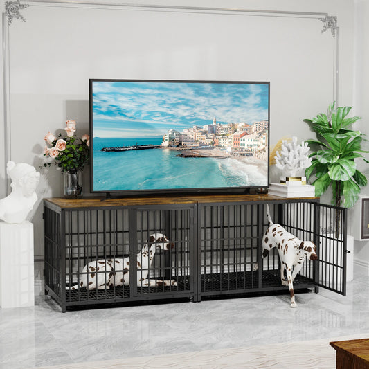 Metal Dog Kennel with Three Doors with Locks and Removable Tray