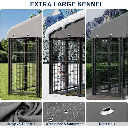 Outdoor Heavy-Duty Spacious Dog Cage with Roof and Double Locks