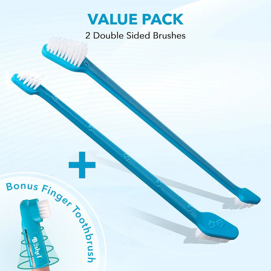 3-Piece Dog Toothbrush Set - 2 Dog Toothbrushes + Small Dog Finger Toothbrush