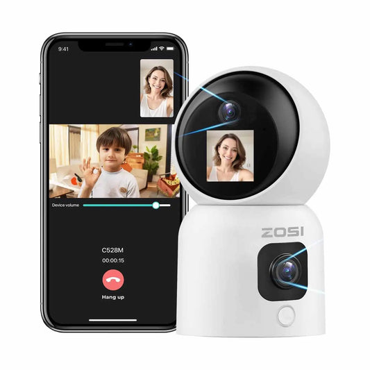 Dual-Lens Indoor Security Camera Two-Way Video